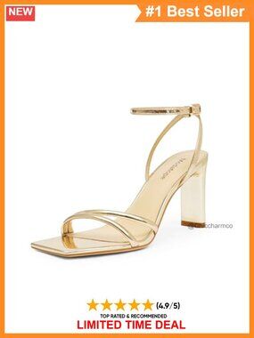 Womens Square Open Toe Chunky High Heel Strappy Ankle Strap Sandals
